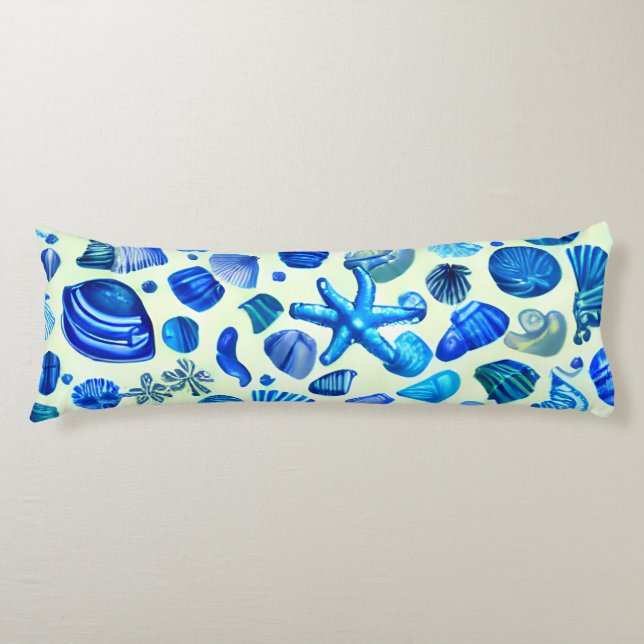 Blue Sea Shells Ocean Pattern Body Pillow (Front)