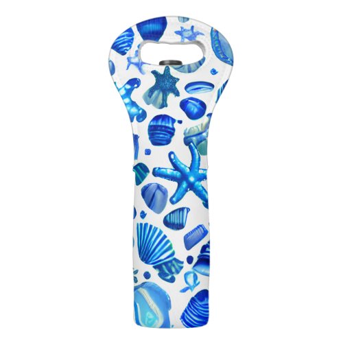 Blue Sea Shells Ocean Pattern Wine Bag