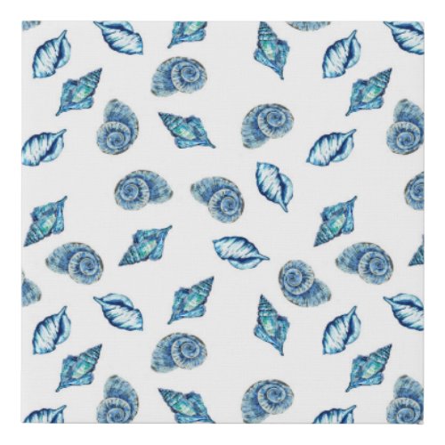 Blue Sea Shells Pattern Faux Canvas Print