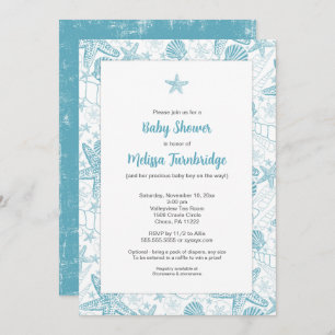 Blue Sea Shells Starfish boy baby shower invite