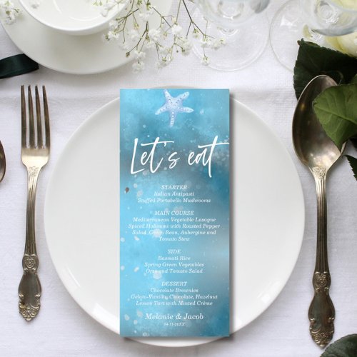 Blue Sea Summer Wedding Flat Menu Card