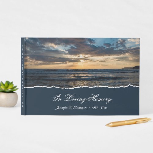 Blue Sea Sunset Funeral Guest Book