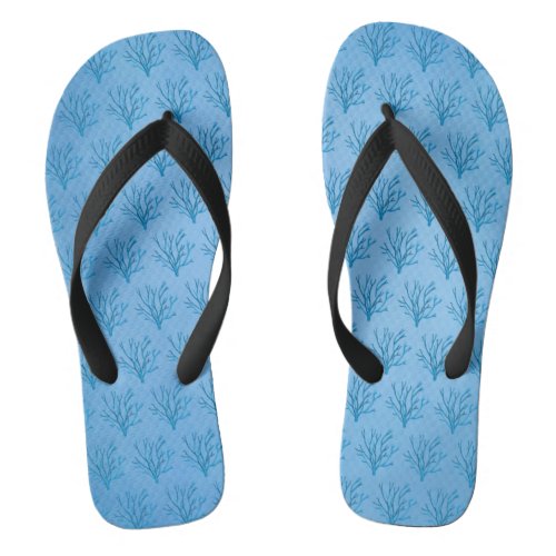 Blue sea tree corals pattern on blue background flip flops