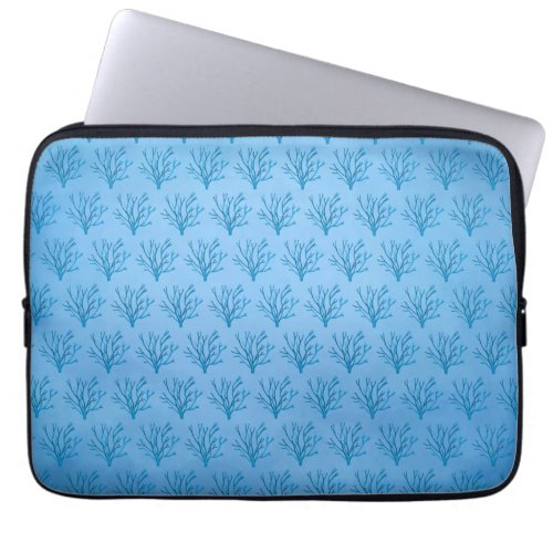 Blue sea tree corals pattern on blue background laptop sleeve