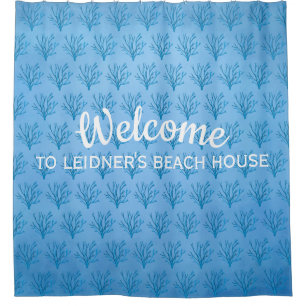 Blue sea tree corals pattern on blue shower curtain