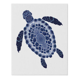 Blue Sea Turtle Abstract Painting Boho Wall Art