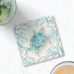 Blue Sea Turtle and Coral Reef Stone Coaster<br><div class="desc">This tropical fish stone coaster was designed using a replica of my original watercolor sea turtle and coral reef in shades of aqua blue and turquoise. It makes great home gifts for kitchen or barware for your beach or summer home. Designed by Victoria Grigaliunas. To see more visit www.zazzle.com/dotellabelle</div>