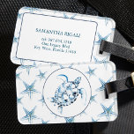 Blue Sea Turtle and Starfish Luggage Tag<br><div class="desc">This sea turtle and starfish luggage tag features watercolor art by Victoria Grigaliunas of DoTellABelle in shades of blue. Personalize the template fields with your name,  telephone number and address.</div>