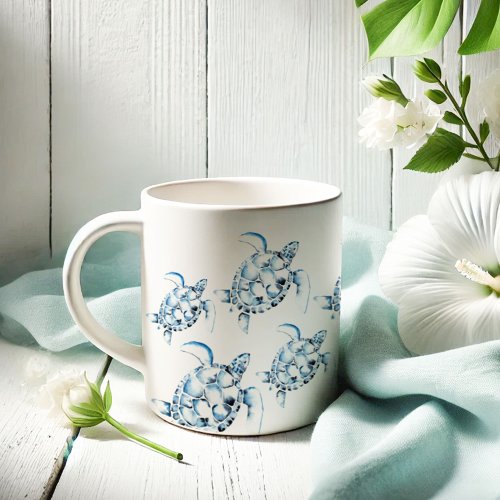 Blue Sea Turtle Beach Theme Coffee Mug