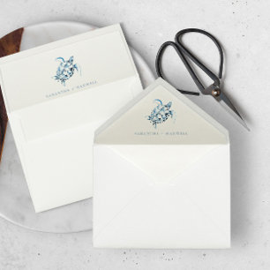 Blue Sea Turtle Beach Wedding Watercolor Envelope Liner