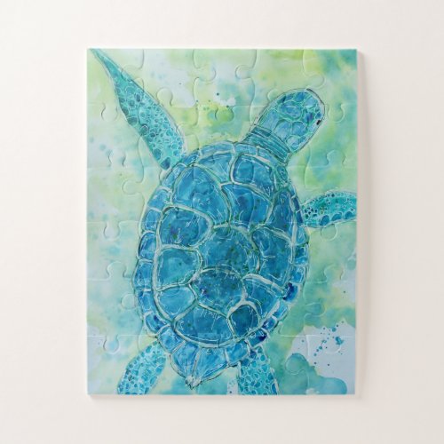 Blue Sea Turtle Jigsaw Puzzle