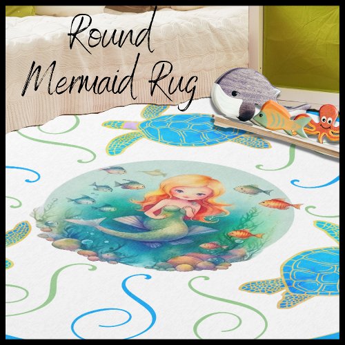 Blue Sea Turtle n Mermaid Watercolor Rug