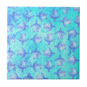 Blue Sea Turtle Print Ceramic Tile