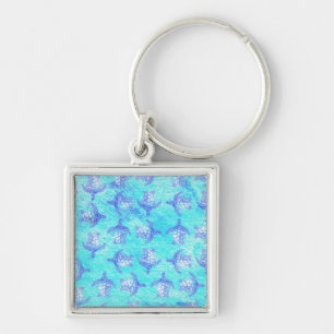 Blue Sea Turtle Print Keychain