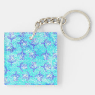 Blue Sea Turtle Print Keychain