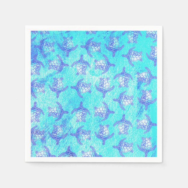 Blue Sea Turtle Print Napkins (Front)
