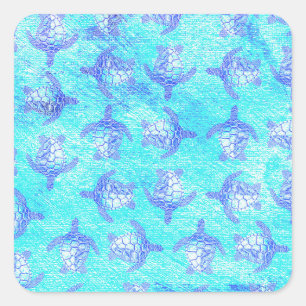 Blue Sea Turtle Print Square Sticker