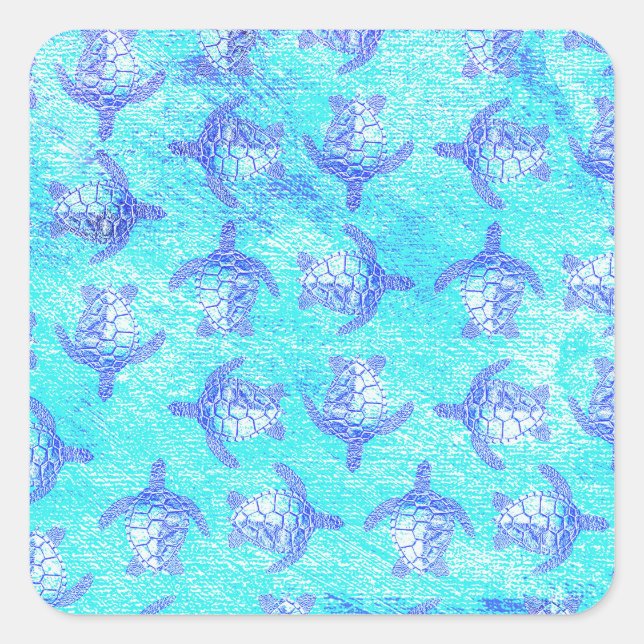 Blue Sea Turtle Print Square Sticker (Front)