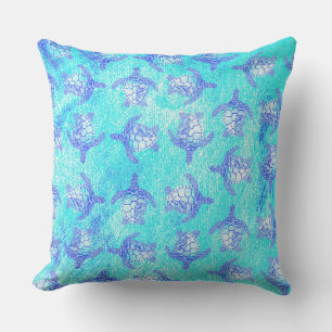 Blue Sea Turtle Print Throw Pillow