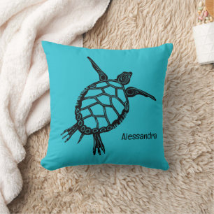Blue Sea Turtle Throw Pillow
