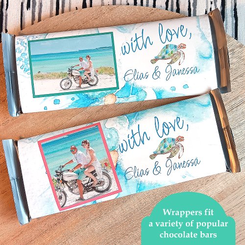 Blue Sea Turtle Wedding Candy Bar Wrapper