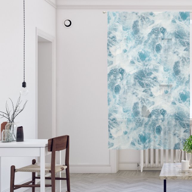 Blue Sea Water Sheer Curtains (Living Room)