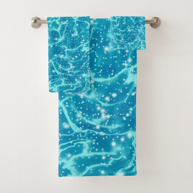 Blue Sea Water with Sparkles Bath Towel Set (Insitu)