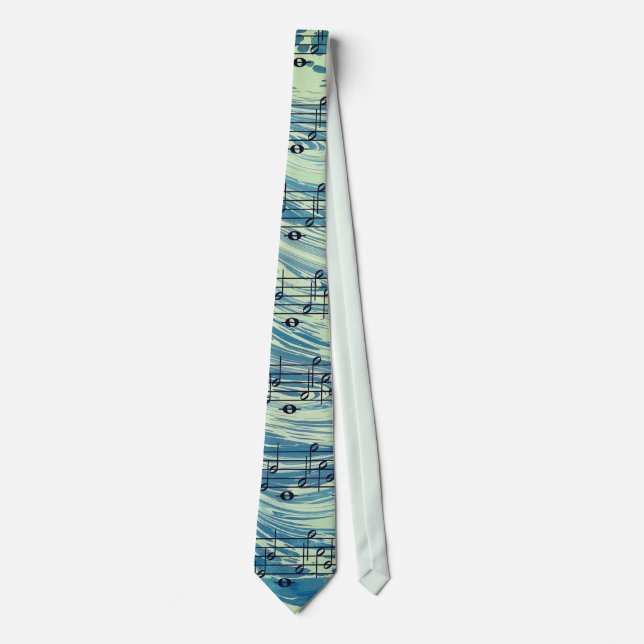 Blue Sea Wave And Music Notes Neck Tie (Front)