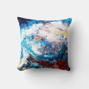 Blue sea wave. Artistic splashes of bright paints. Throw Pillow