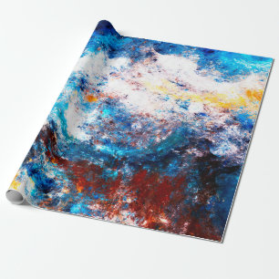 Blue sea wave. Artistic splashes of bright paints. Wrapping Paper