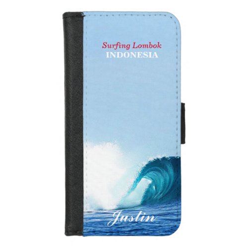 Blue Sea Wave Tube Surf Lombok Indonesia Custom  iPhone 87 Wallet Case