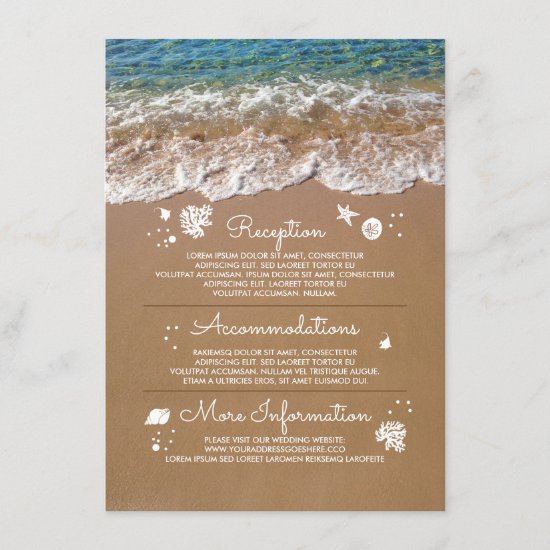 Blue Sea Waves and Sand Beach Wedding Information Enclosure Card