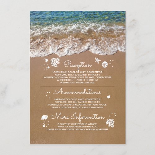 Blue Sea Waves and Sand Beach Wedding Information Enclosure Card - Beach wedding details with the reception information, accommodations and all the necessary details for your wedding guests.