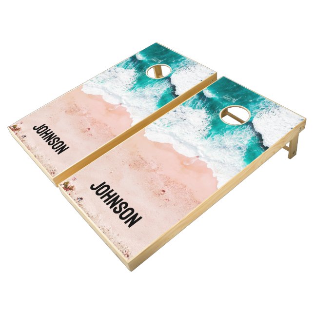 Blue Sea Waves Beach Cornhole Set (Angled)