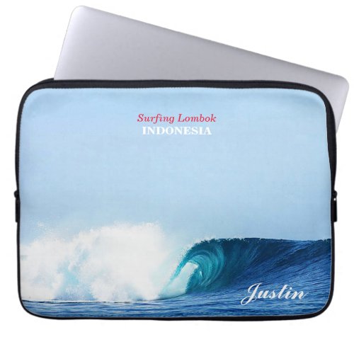 Blue Sea Waves Tube Surf Lombok Indonesia Custom  Laptop Sleeve