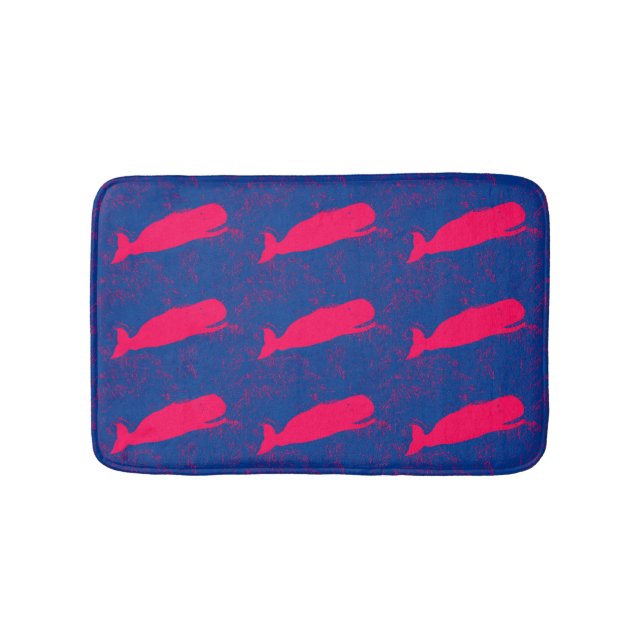 blue sea with swimming  red whales bathroom mat (Front)