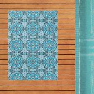 Blue Seaglass Mosaic Style Patterned Tiles Outdoor Rug