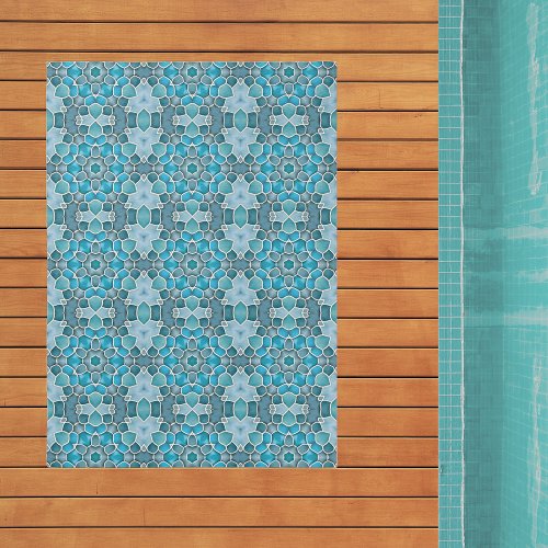 Blue Seaglass Mosaic Style Patterned Tiles Outdoor Rug