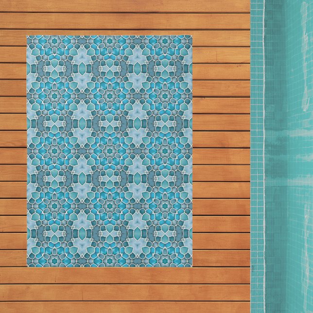 Blue Seaglass Mosaic Style Patterned Tiles Outdoor Rug (Creator Uploaded)