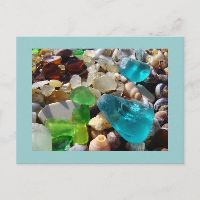 Blue Seaglass postcards Green Sea Glass Agates (Front)