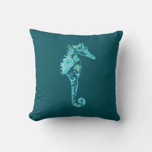 Blue Seahorse Blue Cushion
