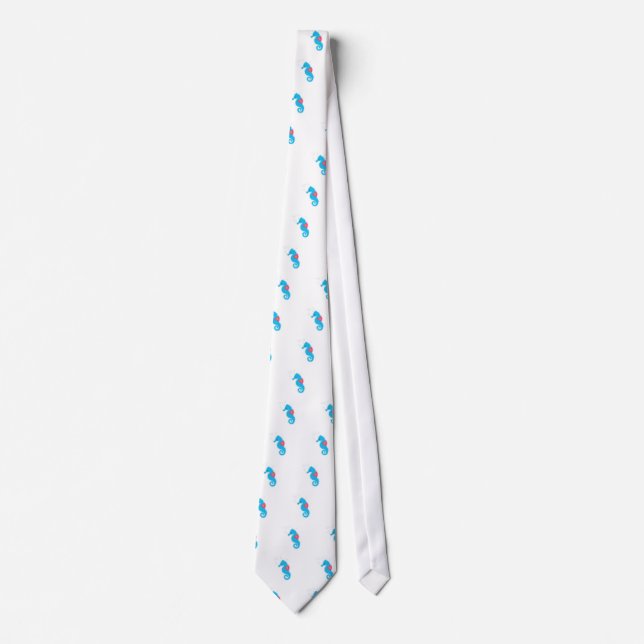 Blue Seahorse Cartoon Neck Tie (Front)