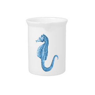 Blue seahorse coastal nautical ocean beach beverage pitcher