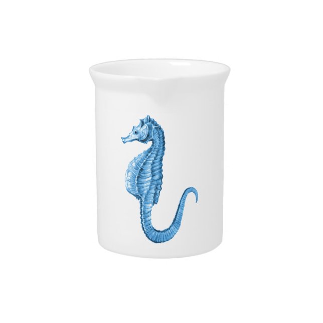 Blue seahorse coastal nautical ocean beach beverage pitcher (Front)