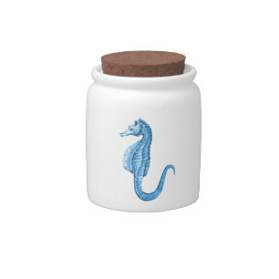Blue seahorse coastal nautical ocean beach candy jar