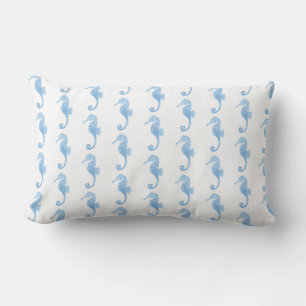 Blue Seahorse Coastal Pattern  Lumbar Pillow