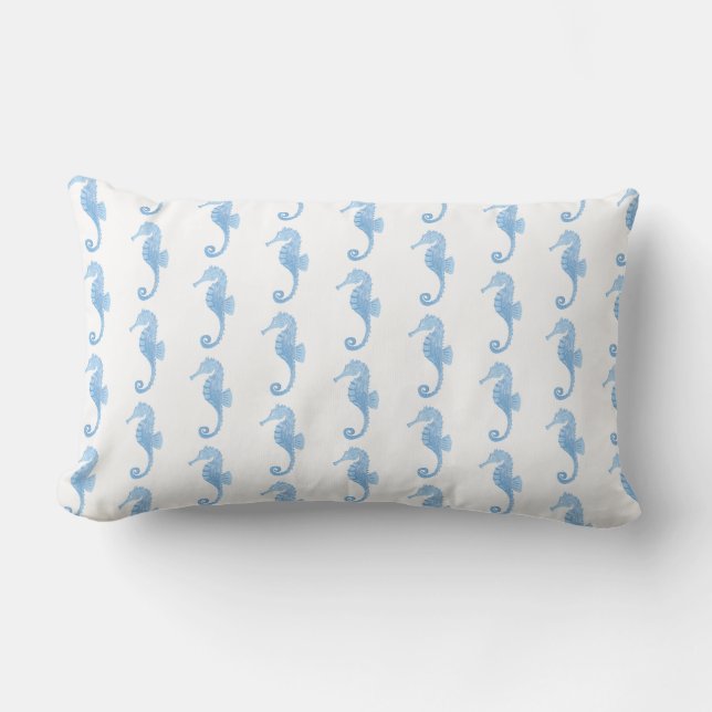 Blue Seahorse Coastal Pattern  Lumbar Pillow (Front)