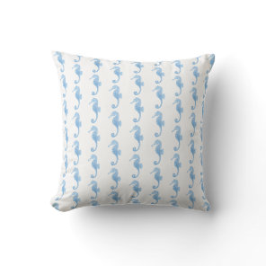Blue Seahorse Coastal Pattern  Throw Pillow