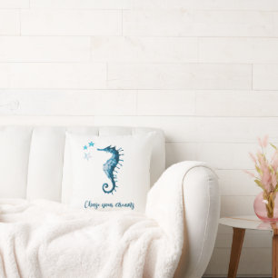 Blue Seahorse Inspirational Quote about Dreams Throw Pillow