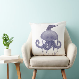 BLUE SEAHORSE JELLYFISH  THROW PILLOW